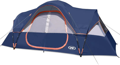 UNP Camping Tent 10-Person-Family Tents, Parties, Music Festival Tent, Big, Easy Up, 5 Large Mesh Windows, Double Layer, 2 Room, Waterproof, Weather Resistant, 18ft x 9ft x78in