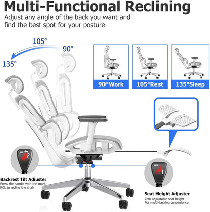 Ergo3D Ergonomic Office Chair High Back Mesh Desk Chair with 3D Adjustable Armrests, Wheels, for Home and Office (Black)