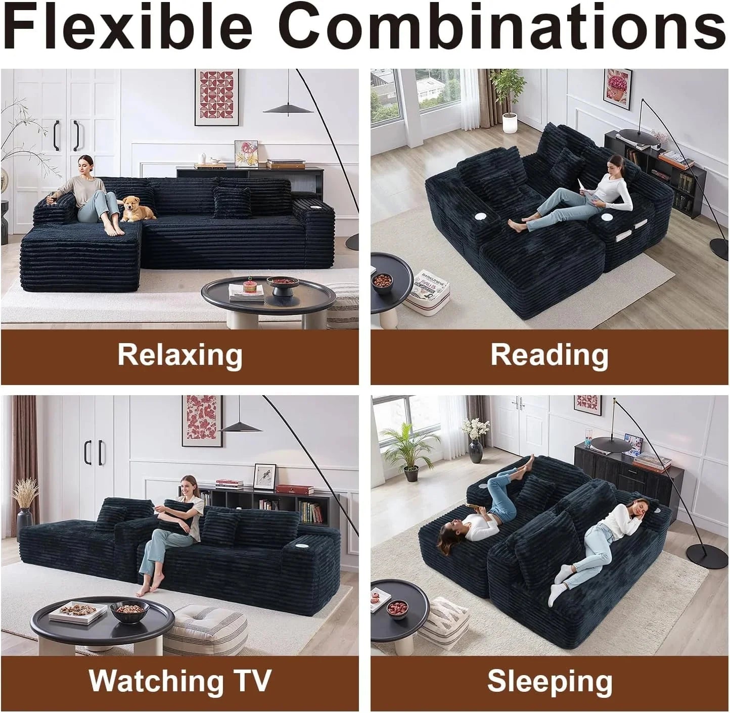Cloud Sectional Couch with L-Shape Chaise, Modern Modular Sofa with Deep Seat, Built-in Cup Holder & Storage Pocket for Living Room Bedroom, No Assembly Required (Dark Gray, Left Sitting Chaise)