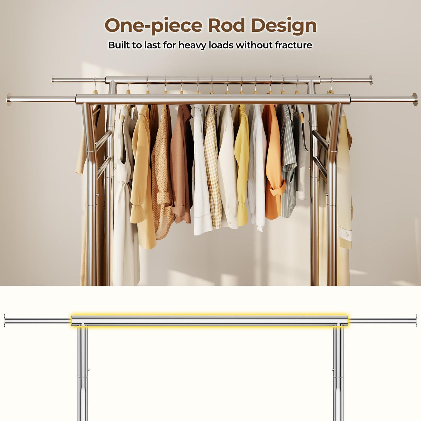 HYSEYY Heavy Duty Rolling Clothes Rack with Shelves 700LBS