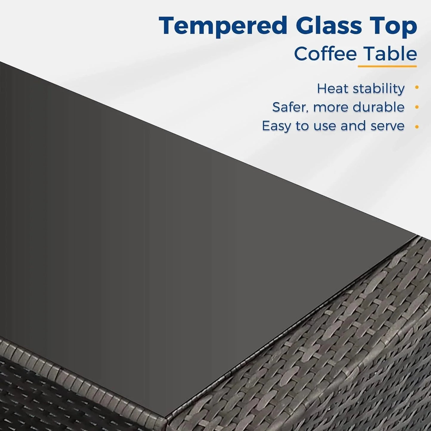 Wisteria Lane 4 Piece Outdoor Patio Furniture Sets, Wicker Conversation Set for Porch Deck, Grey Rattan Sofa Chair with Cushion Blue