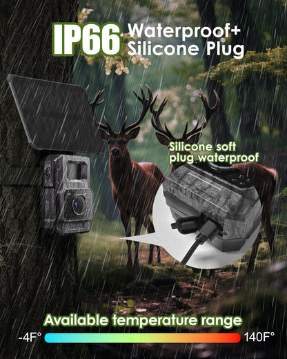 MAXDONE Solar Trail Camera WiFi Bluetooth - 4K 64MP Night Vision