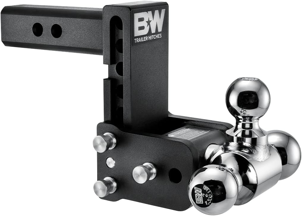 Tow & Stow Adjustable Trailer Hitch Ball Mount - Fits 2" Receiver, Tri-Ball (1-7/8" x 2" x 2-5/16"), 5" Drop, 10,000 GTW - TS10048B