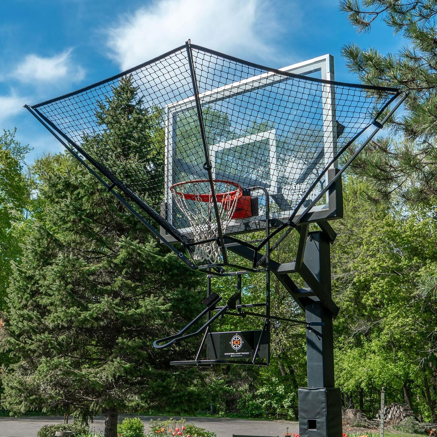 Rebounder Net Return System Portable Shot Trainer for Traditional Pole and Wall Mounted Hoops with Rotating Return Chute