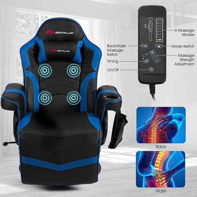 Pu Leather Massage Gaming Chair Ergonomic High Back Racing Style Gaming Recliner With Adjustable Backrest Amp Footrest Cup Holder Side Pouch - Comfortable And Ergonomic Design