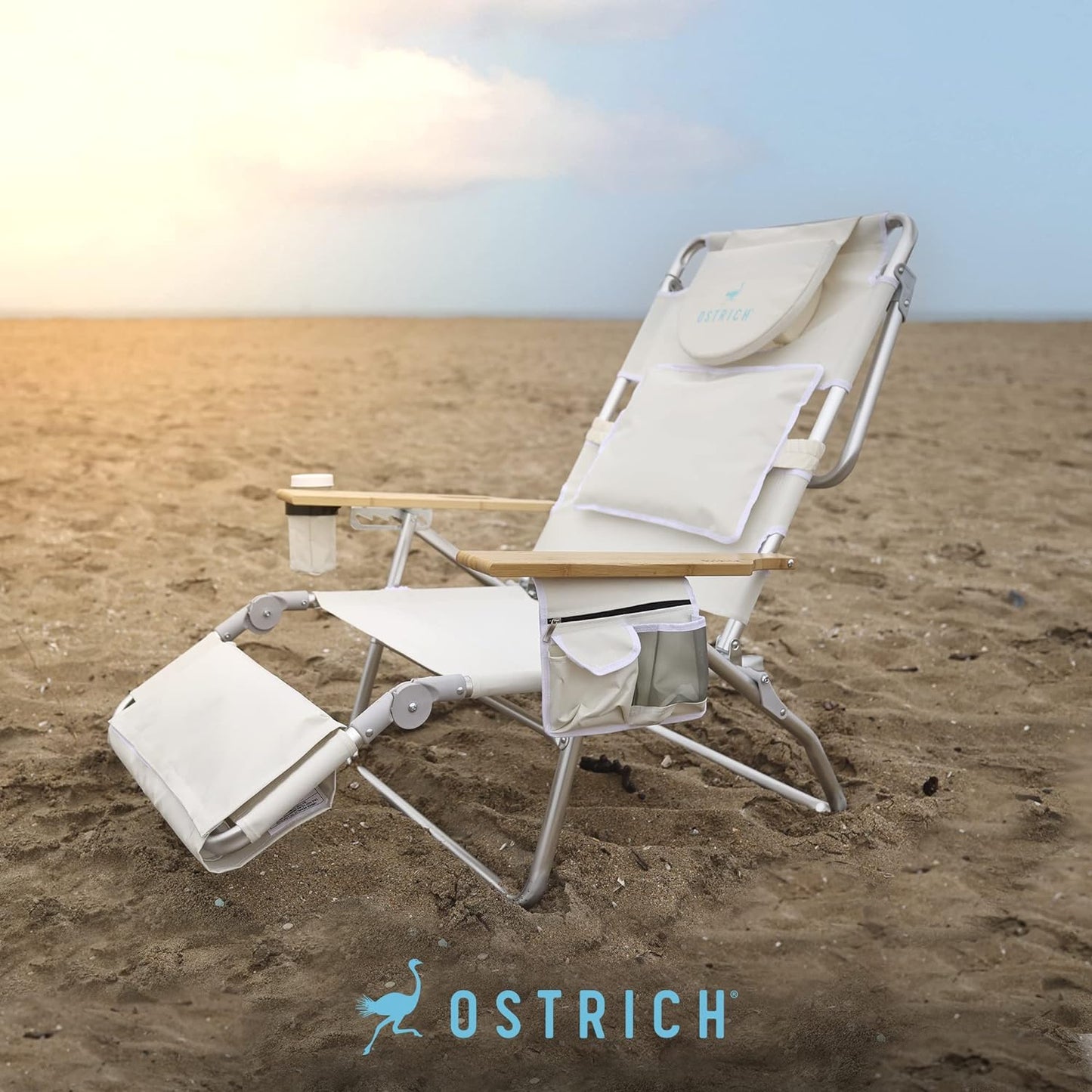 Deluxe 3 in 1 Beach Chair with Face Opening - Portable, Reclining Lounger for Tanning - Face Hole for Reading on Stomach - Padded Footrest, Removable Pillow - Aluminum