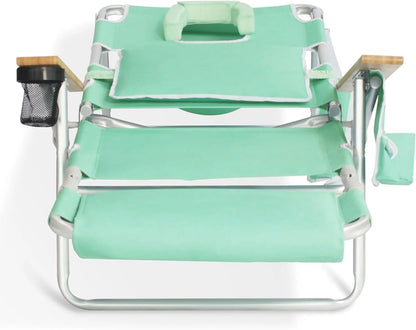 Deluxe 3 in 1 Beach Chair with Face Opening - Portable, Reclining Lounger for Tanning - Face Hole for Reading on Stomach - Padded Footrest, Removable Pillow - Aluminum