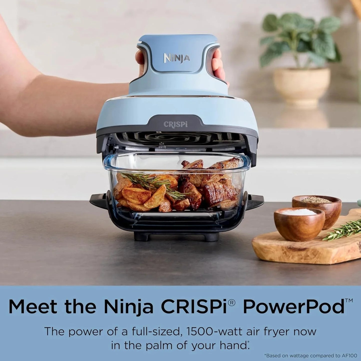 Ninja Crispi 4-in-1 Portable Glass Air Fryer Cooking System, 1500W, 4QT & 6-Cup TempWare Glass Containers with Storage Lids, Microwave, Freezer & Dishwasher Safe