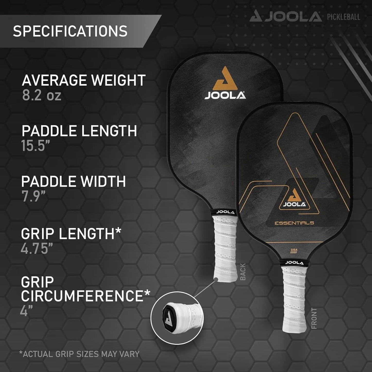 Essentials Pickleball Paddles with Reinforced Fiberglass Surface and Honeycomb Polypropylene Core