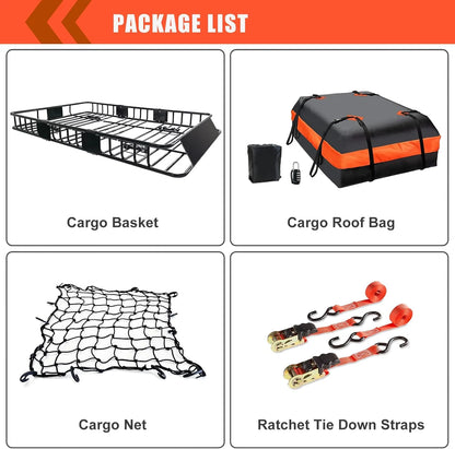 Folding hitch mounted cargo basket 60" With hook stabilizer, net and straps