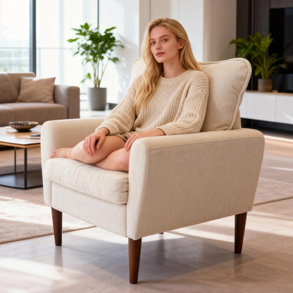 OLIXIS Comfy Mid-Century Accent Chair with Pillow - Beige