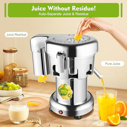 Commercial Juice Extractor, 370W 110V Electric Stainless Steel Juicer for Fruit Vegetable Heavy Duty Centrifugal Juicer Machine Juice & Residue Separated Low Noise: Home & Kitchen