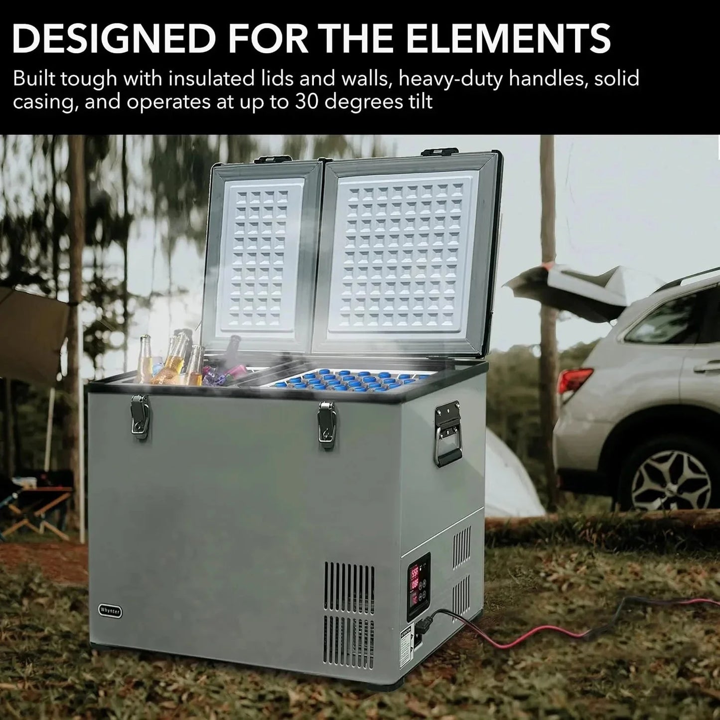 FM-65G 65 Quart Portable Refrigerator and Deep, AC 110V/ DC 12V, Real Chest Freezer for Car, Home, Camping, and RV with-8F to 50F Temperature Range, Gray, One Size