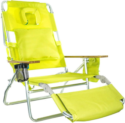 Deluxe 3 in 1 Beach Chair with Face Opening - Portable, Reclining Lounger for Tanning - Face Hole for Reading on Stomach - Padded Footrest, Removable Pillow - Aluminum