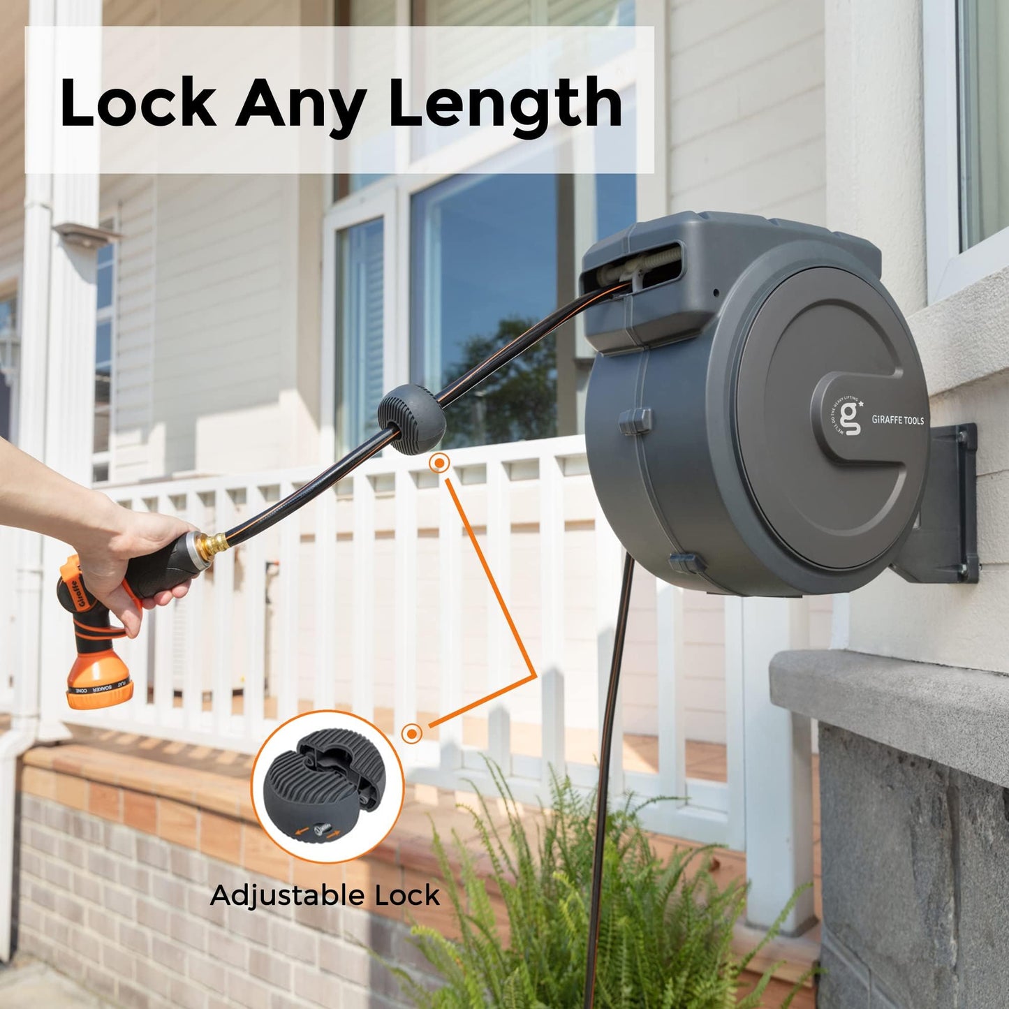 GIRAFFE TOOLS Hose Reel 1/2" 78 ft - Heavy Duty Wall Mounted Retractable