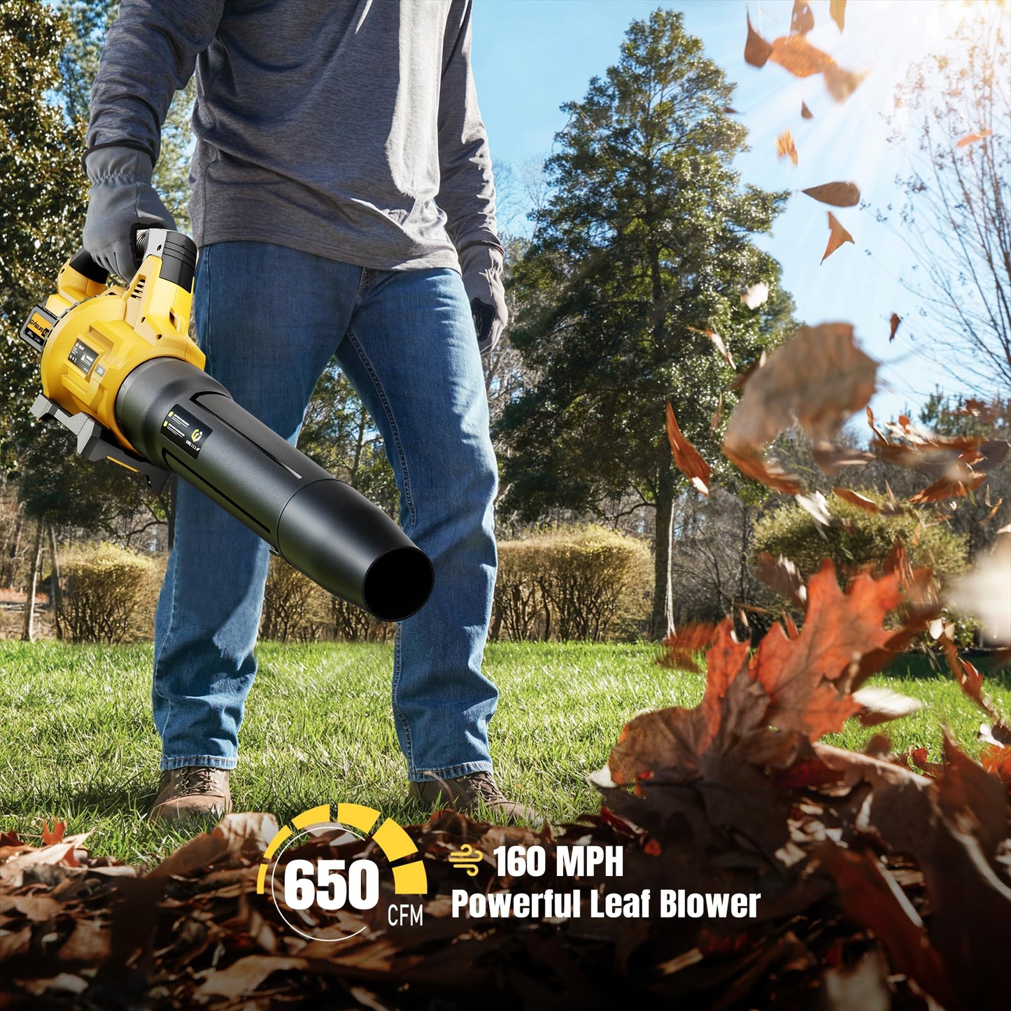 GEVEELIFE Cordless Electric Leaf Blower, 650CFM, 3 Speeds