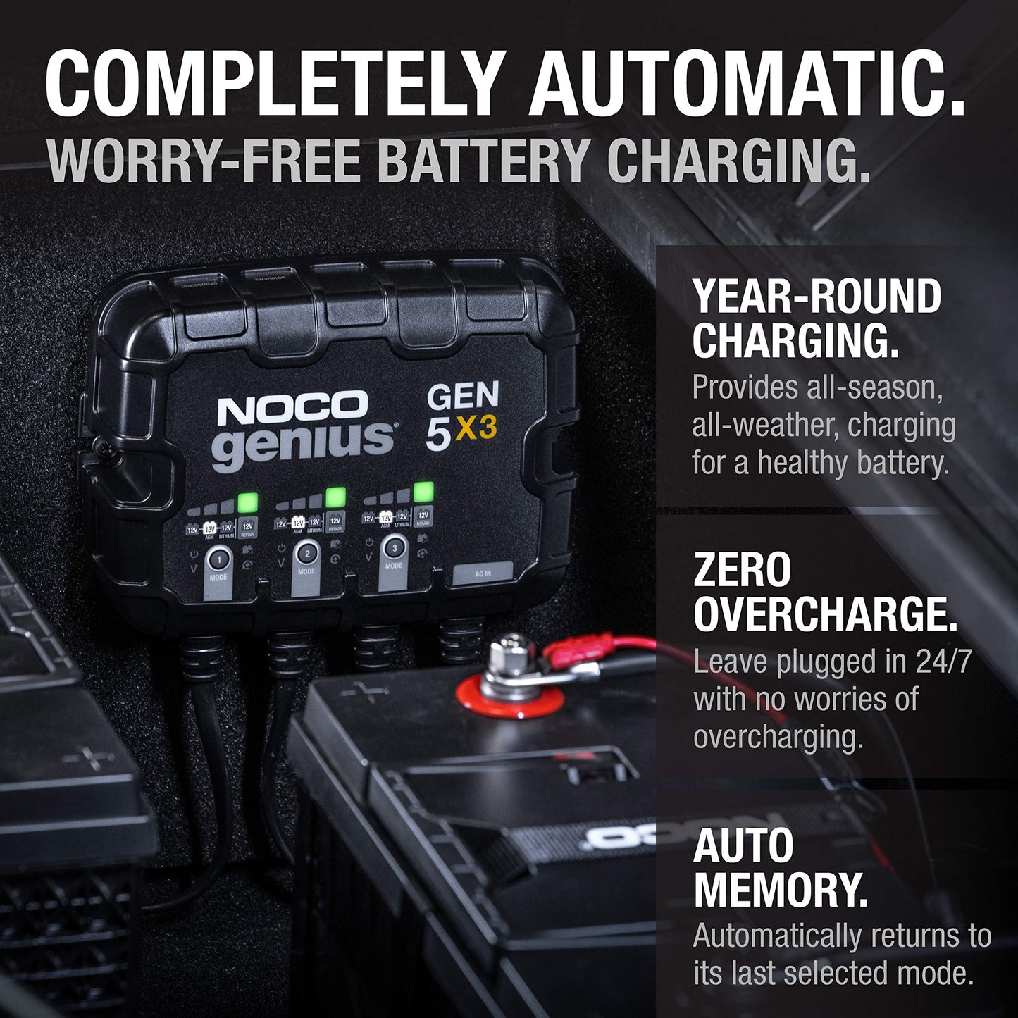 NOCO Genius GEN5X3: 3-Bank 15A Marine Battery Charger