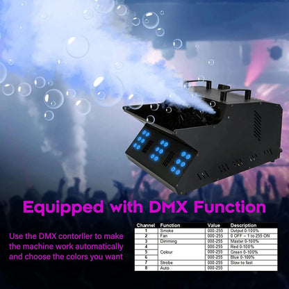 TC-Home 3 IN 1 Stage Fog Bubble Machine with 18 RGB LED light DMX Stage Lighting Fogger Effect w/ 2 Bubble Fans