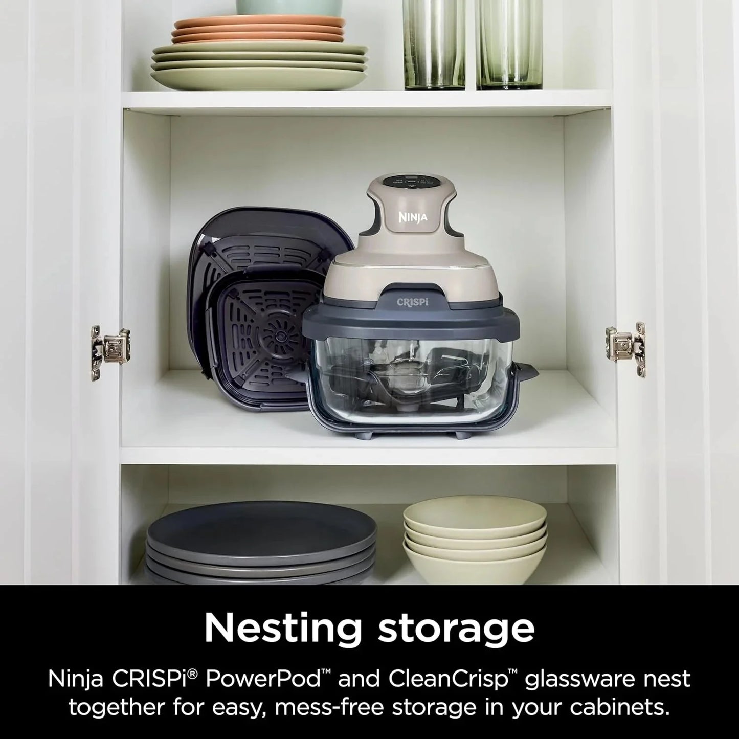 Ninja Crispi 4-in-1 Portable Glass Air Fryer Cooking System, 1500W, 4QT & 6-Cup TempWare Glass Containers with Storage Lids, Microwave, Freezer & Dishwasher Safe