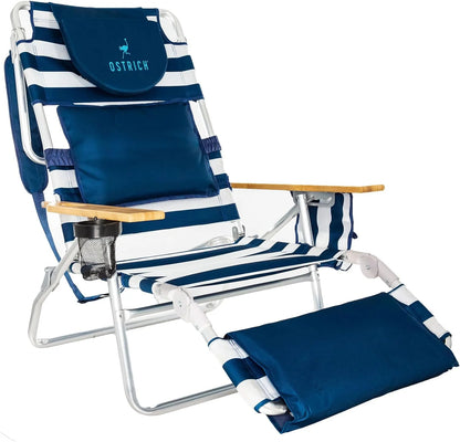 Deluxe 3 in 1 Beach Chair with Face Opening - Portable, Reclining Lounger for Tanning - Face Hole for Reading on Stomach - Padded Footrest, Removable Pillow - Aluminum