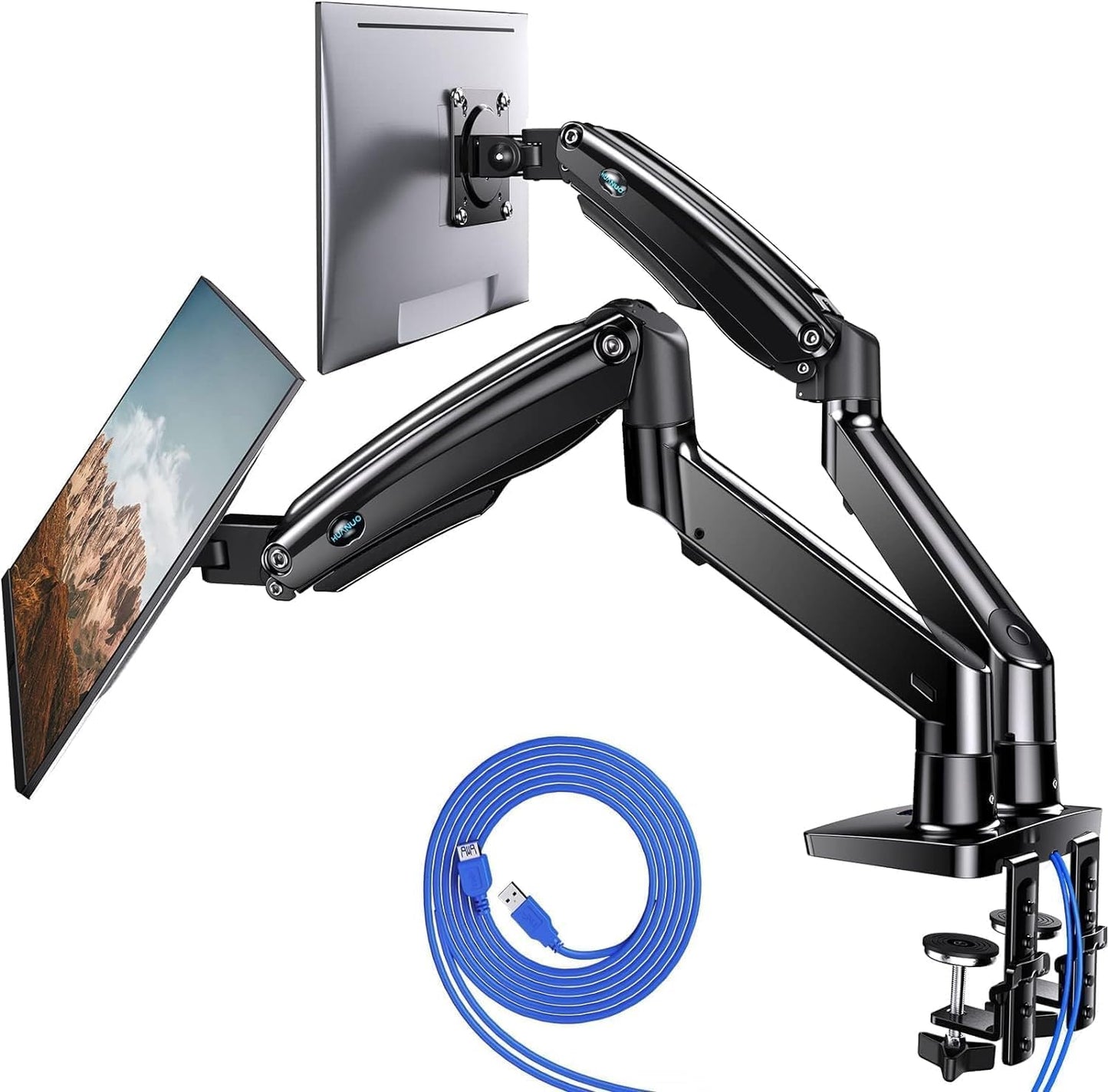 HUANUO Dual Monitor Stand with USB, Height Adjustable, VESA