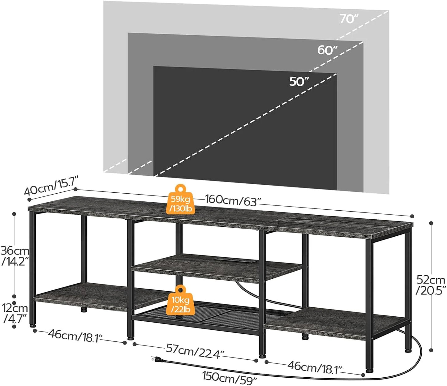 TV Stand with Power Outlets to 75 Inches, TV Console Table with Open Storage Shelves Cabinet, Industrial Media Entertainment Center for Living Room Bedroom, Rustic Brown and Black BF60DS01