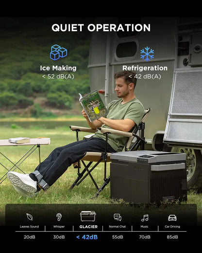 Car Refrigerator, 40 Qt(38L) Portable Refrigerator, Electric Cooler with Ice Maker, Dual Zone WIFI APP Control(-13℃~50℃), 12/24V DC/AC For Camping, Travel, Fishing, Outdoor, Truck