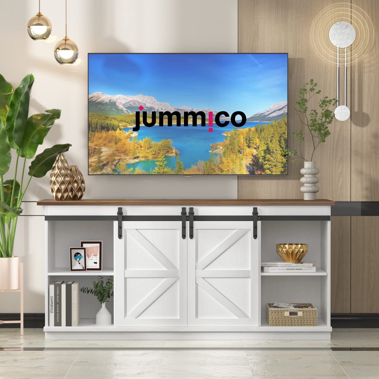 JUMMICO TV Stand for 65 Inch TV with Storage Cabinets