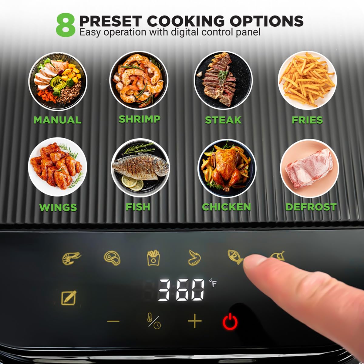 NUTRICHEF 5.8 Quart Air Fryer with Transparent Fry Bowl