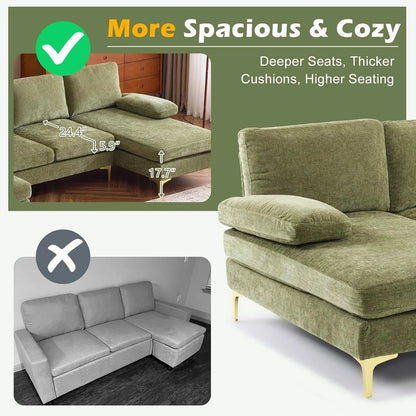 VINGLI 110" Sectional Couches for Living Room,U Shaped Couch with Double Chaise, 4-Seat Sofa Set with Chenille Fabric for Home Furniture,Beige
