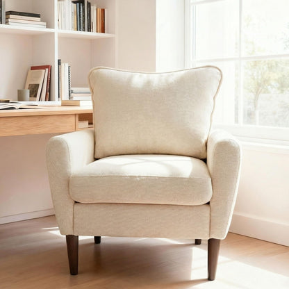 OLIXIS Comfy Mid-Century Accent Chair with Pillow - Beige