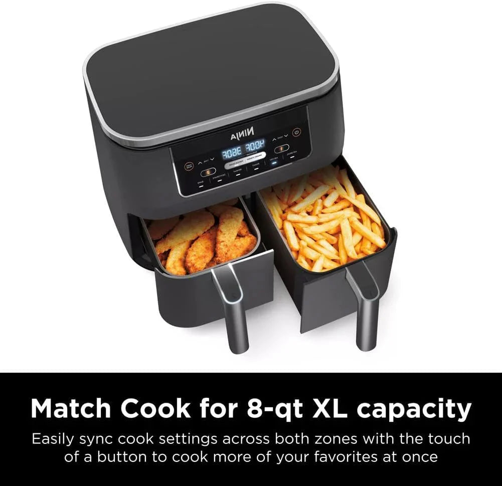 Ninja Foodi 10QT 6-in-1 DualZone Smart XL Air Fryer, 2 Independent 5QT Baskets, Smart Cook Thermometer, Match Cook, Smart Finish, Air Fry, Roast, Bake, Dehydrate, Reheat, Grey, DZ550