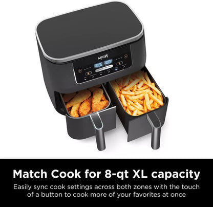 Ninja Foodi 10QT 6-in-1 DualZone Smart XL Air Fryer, 2 Independent 5QT Baskets, Smart Cook Thermometer, Match Cook, Smart Finish, Air Fry, Roast, Bake, Dehydrate, Reheat, Grey, DZ550