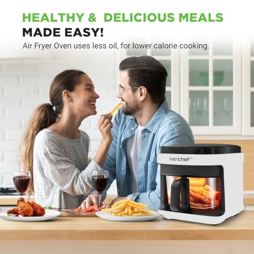 NUTRICHEF 5.8 Quart Air Fryer with Transparent Fry Bowl