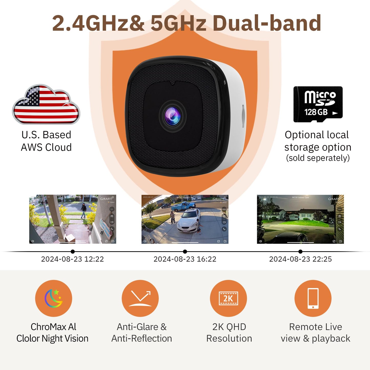 GIRAFIT 3MP 2K WiFi Indoor Security Cameras, 2 Pack