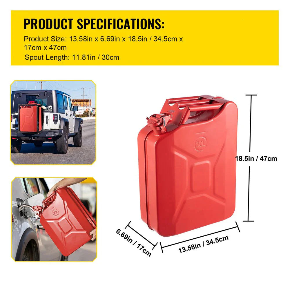 VEVOR Jerry Fuel Can with Flexible Spout System, 5.3 Gallon/20 L
