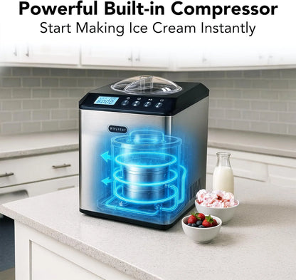Whynter 2.1 Qt Ice Cream Maker, Built-In Compressor, Stainless Steel