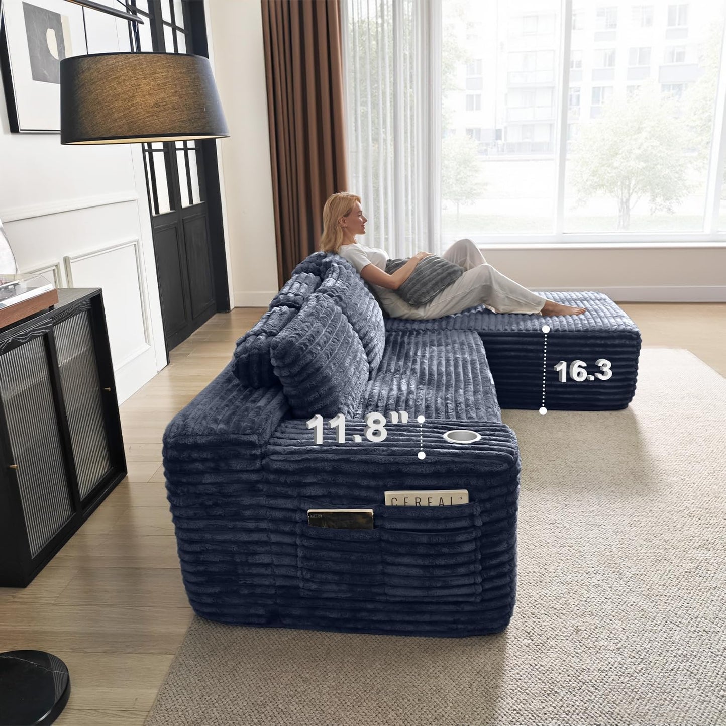 Cloud Sectional Couch with L-Shape Chaise, Modern Modular Sofa with Deep Seat, Built-in Cup Holder & Storage Pocket for Living Room Bedroom, No Assembly Required (Dark Gray, Left Sitting Chaise)