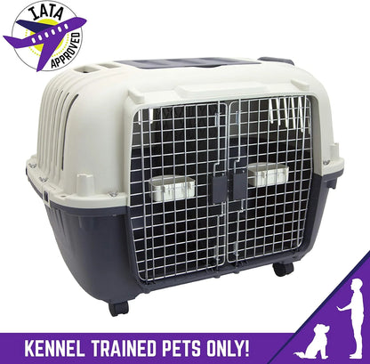 Designs Plastic Kennels Rolling Plastic Airline Approved Wire Door Travel Dog Crate, XXX-Large, Gray