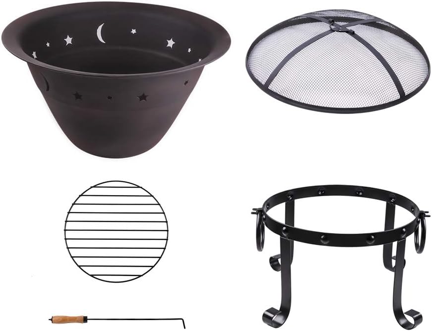 Cast Iron Fire Pits, Outdoor Round Wood Burning Fire Pit Bowl with Mesh Screen,Fireplace Poker,29 inch cast Iron Black