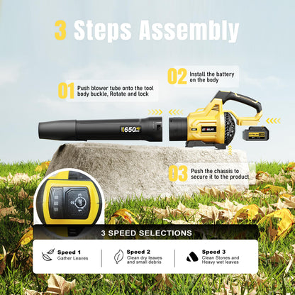GEVEELIFE Cordless Electric Leaf Blower, 650CFM, 3 Speeds
