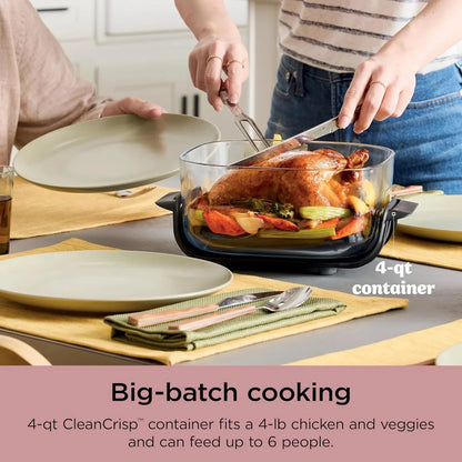 Ninja Crispi 4-in-1 Portable Glass Air Fryer Cooking System, 1500W, 4QT & 6-Cup TempWare Glass Containers with Storage Lids, Microwave, Freezer & Dishwasher Safe