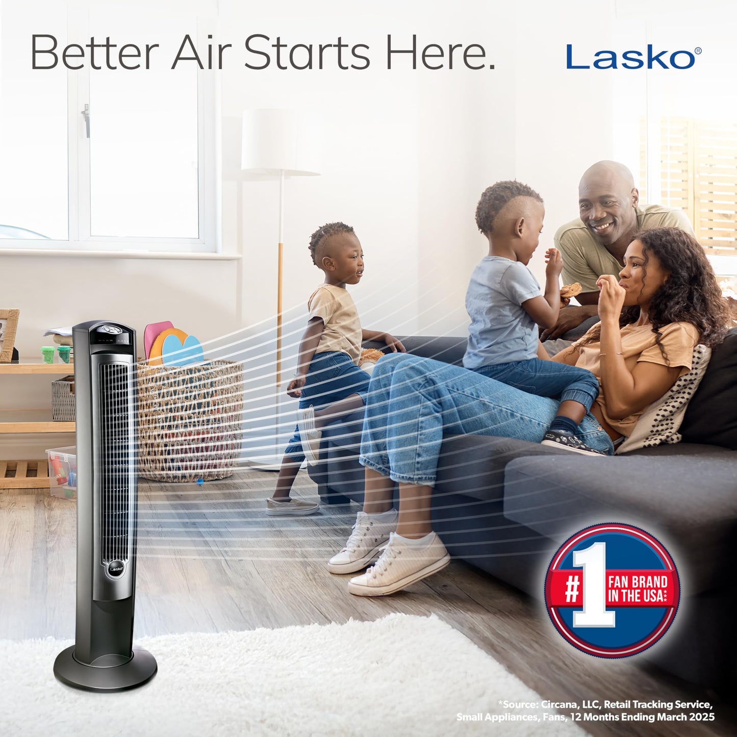 LASKO Oscillating Tower Fan with Remote - 42" Silver