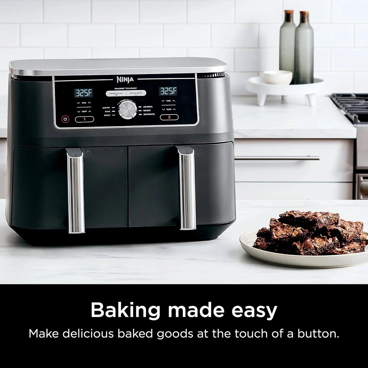 Ninja Foodi 10QT 6-in-1 DualZone Smart XL Air Fryer, 2 Independent 5QT Baskets, Smart Cook Thermometer, Match Cook, Smart Finish, Air Fry, Roast, Bake, Dehydrate, Reheat, Grey, DZ550