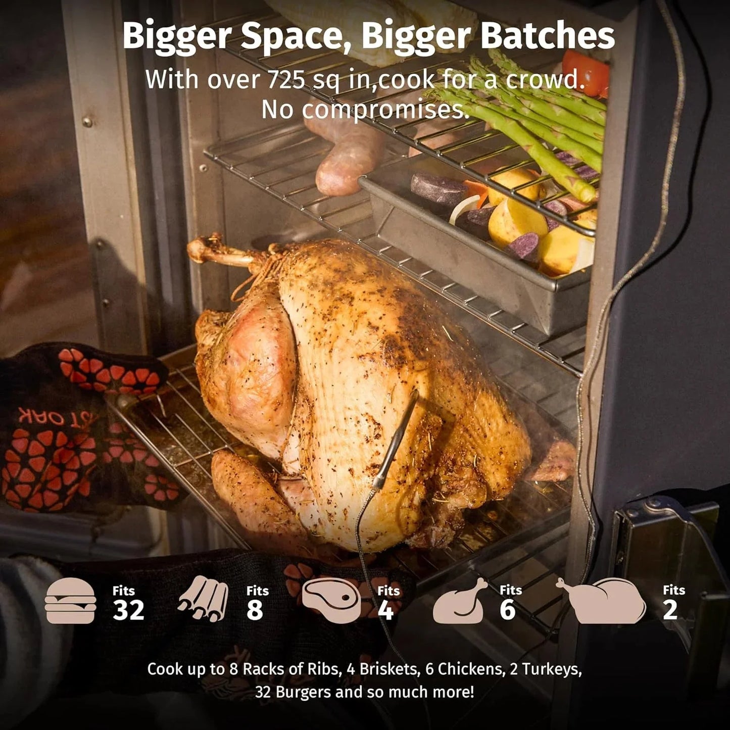 EAST OAK 30" Outdoor Electric Smoker | Built-in meat probe, smokes up to 6 times longer in a single load, side loader for uninterrupted smoking