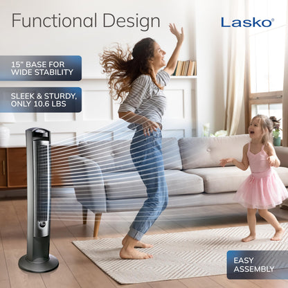 LASKO Oscillating Tower Fan with Remote - 42" Silver