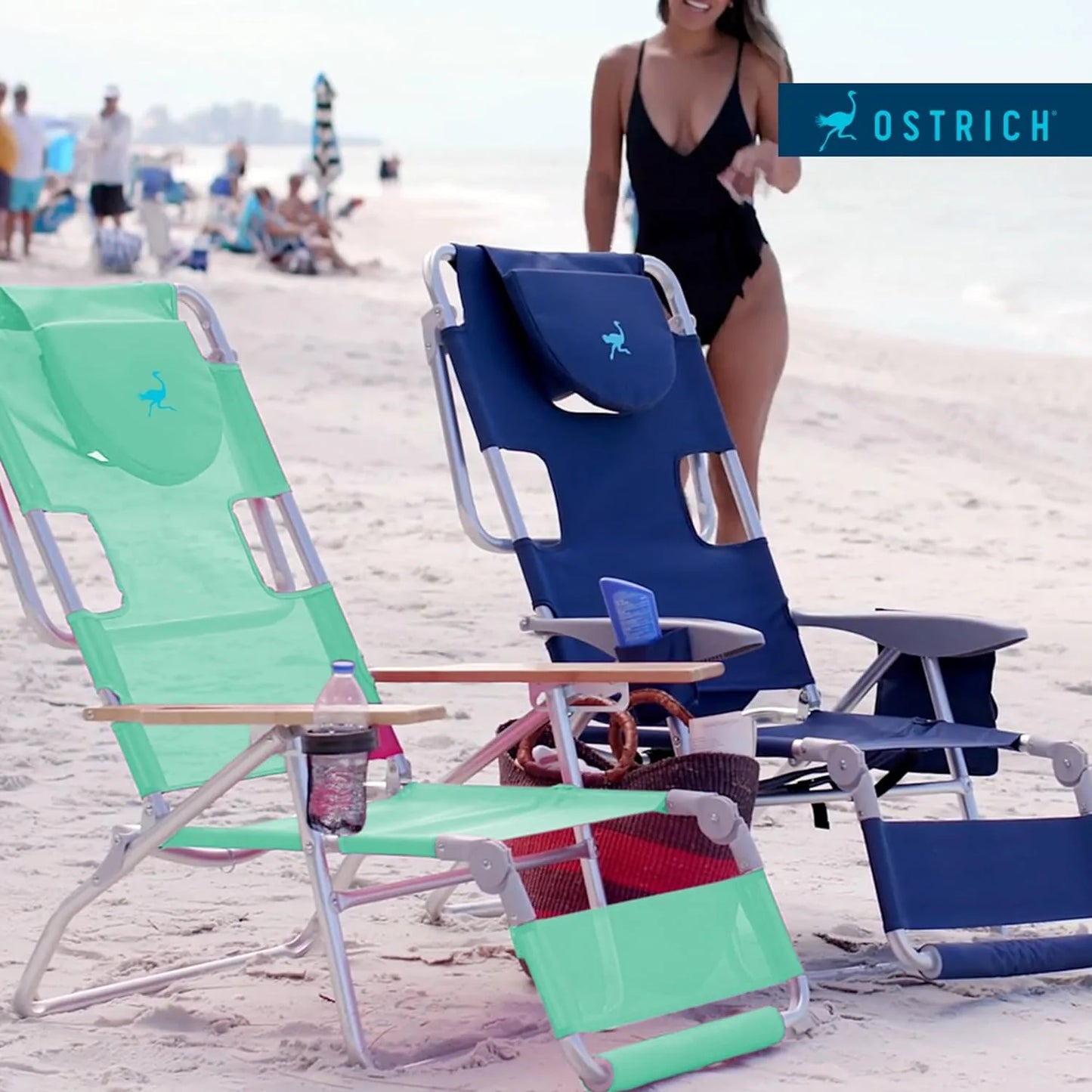 Deluxe 3 in 1 Beach Chair with Face Opening - Portable, Reclining Lounger for Tanning - Face Hole for Reading on Stomach - Padded Footrest, Removable Pillow - Aluminum