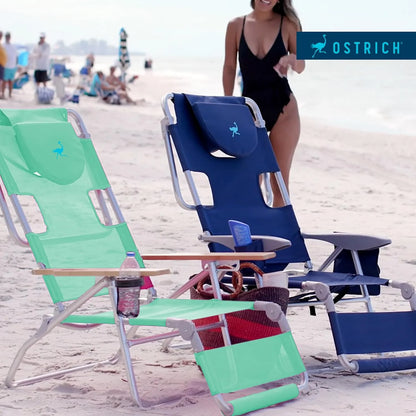 Deluxe 3 in 1 Beach Chair with Face Opening - Portable, Reclining Lounger for Tanning - Face Hole for Reading on Stomach - Padded Footrest, Removable Pillow - Aluminum