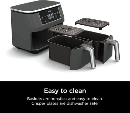 Ninja Foodi 10QT 6-in-1 DualZone Smart XL Air Fryer, 2 Independent 5QT Baskets, Smart Cook Thermometer, Match Cook, Smart Finish, Air Fry, Roast, Bake, Dehydrate, Reheat, Grey, DZ550