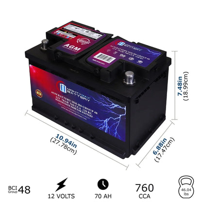 MM-H6 12V 70AH Car Battery, 760 CCA, Group 48, Compatible with Chevrolet Silverado 1500, Long Life, High Discharge Rate
